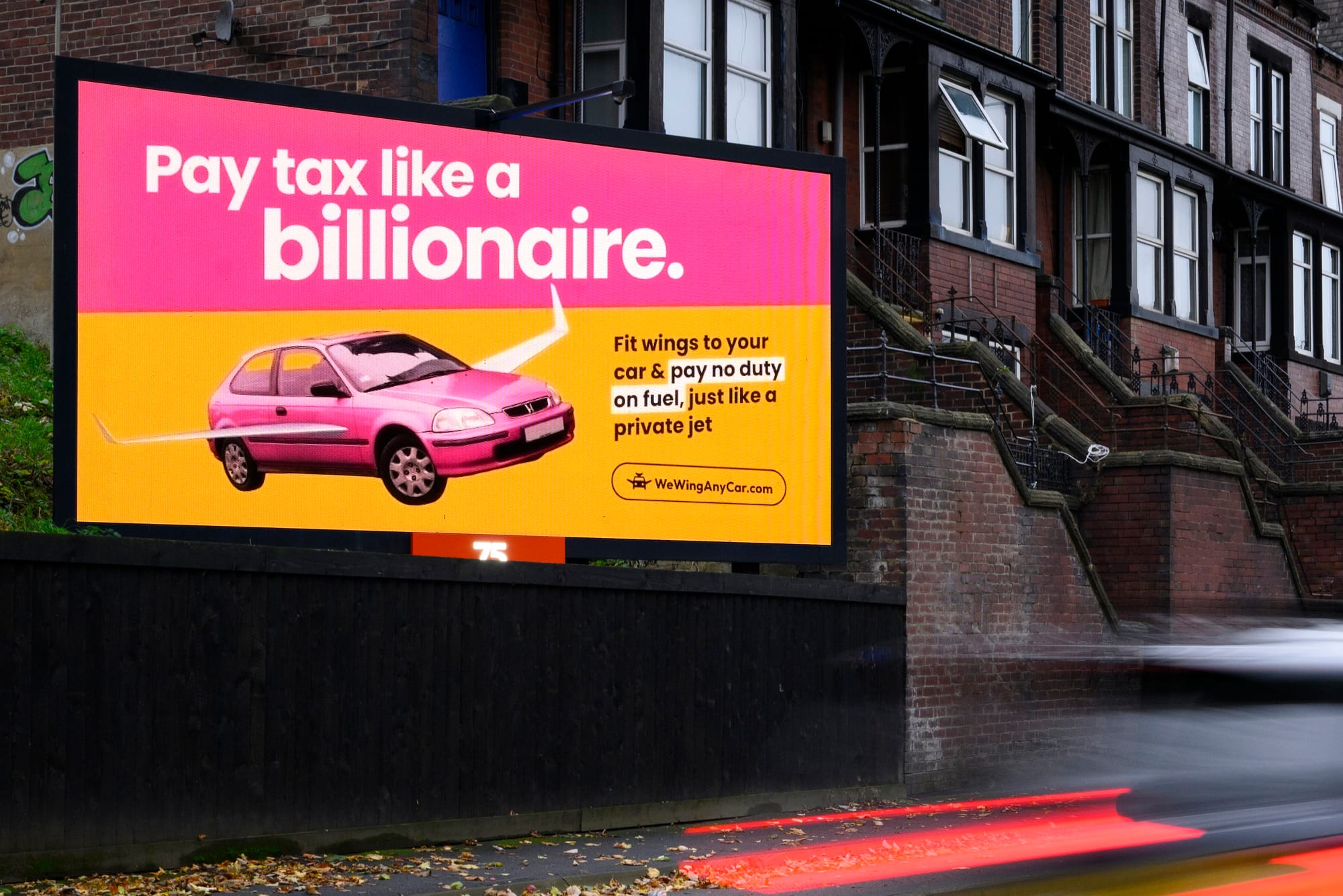 A billboard in Rachel Reeves constituency in Leeds for WeWingAnyCar.com